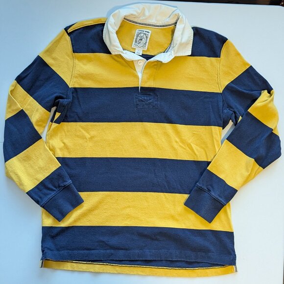 Land's End Navy Blue/Yellow Stripe Rugby Shirt Men's Large Heavy Weight Pique - Picture 1 of 5